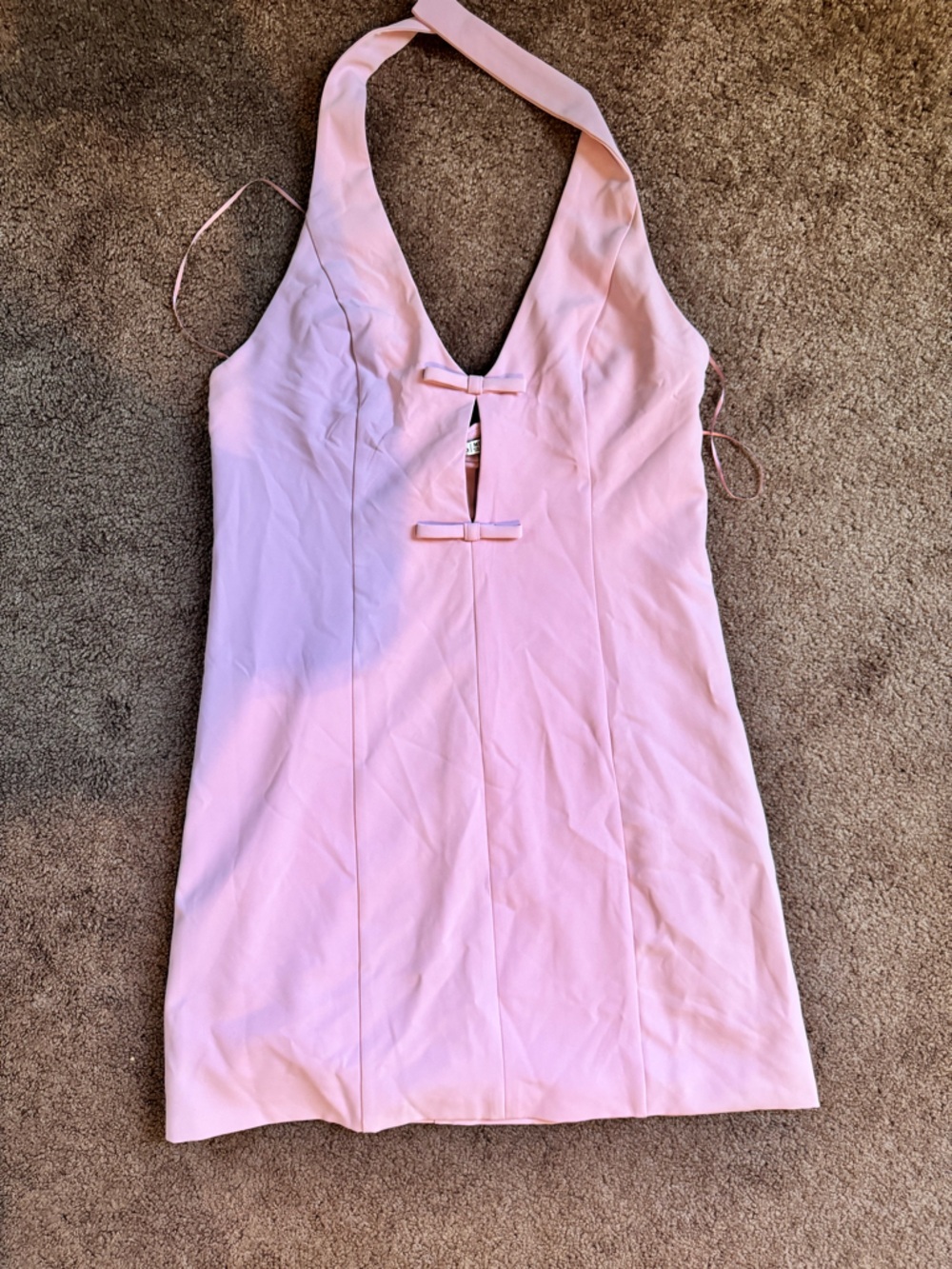 Abercrombie Pink Halter Mini Dress with Front Bow Details, shorts underneath